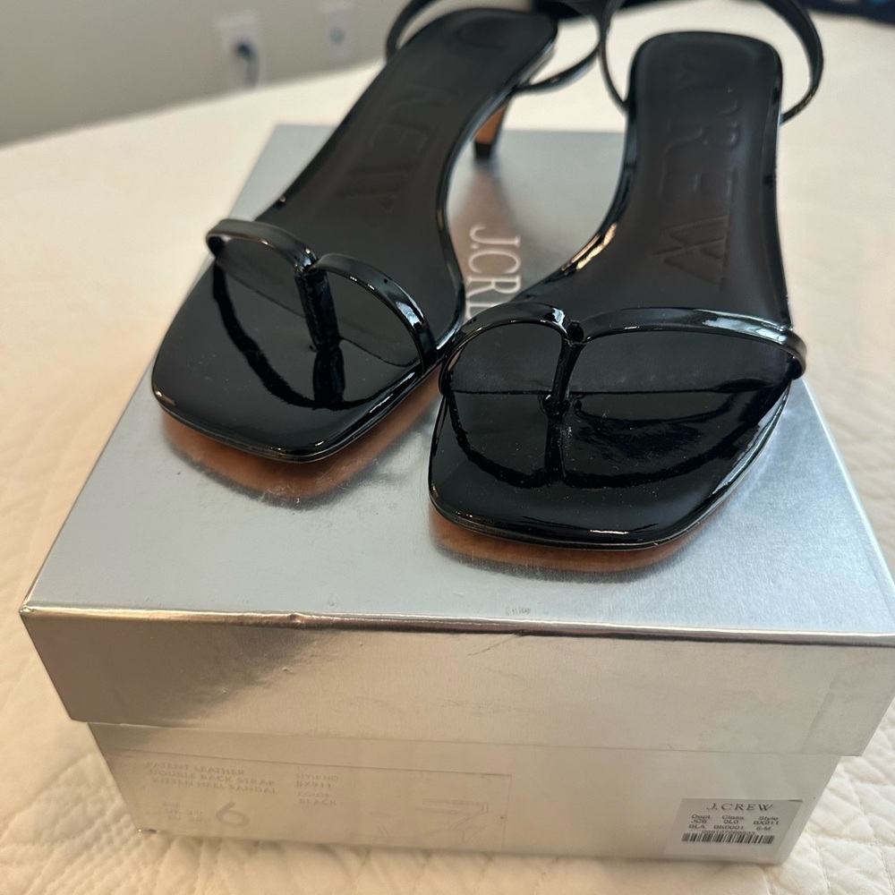 J. Crew Black Patent Square-Toe Ankle-Strap Sandals - Picture 2 of 4
